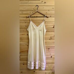 Vintage Sears Large Cream V Neck Babydoll Midi Slip Dress Coquette Bridal Fairy